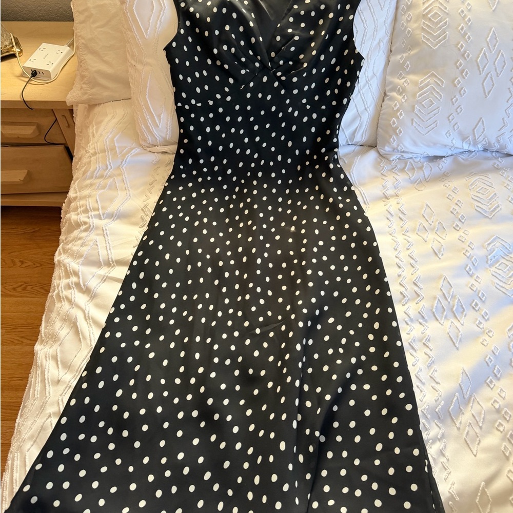 Jessica Howard Black White Polka Dot Midi Dress Size 8 Classic Elegant